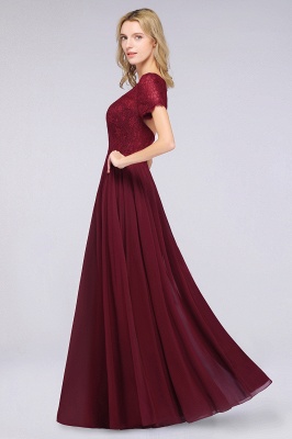 A-Line Short-Sleeves Floor-Length Bridesmaid Dress Chiffon Lace Round-Neck Evening Dress_5