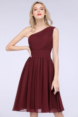 One-Shoulder Sleeveless Knee-Length Bridesmaid Dress with Ruffles Formal Party Dress_3
