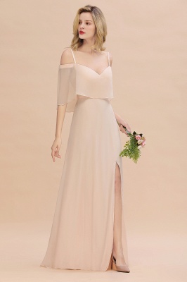 Simple Spaghetti Straps Tiered Bridesmaid Dresses | Side Slit A-Line Sleeveless Evening Maxi Dresses_4