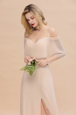 Simple Spaghetti Straps Tiered Bridesmaid Dresses | Side Slit A-Line Sleeveless Evening Maxi Dresses_7