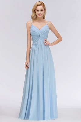 Spaghetti Straps Ruggle Chiffon Bridesmaid Dress Sky Blue A-line Wedding Party Dress_1