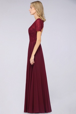 A-Line Short-Sleeves Floor-Length Bridesmaid Dress Chiffon Lace Round-Neck Evening Dress_6