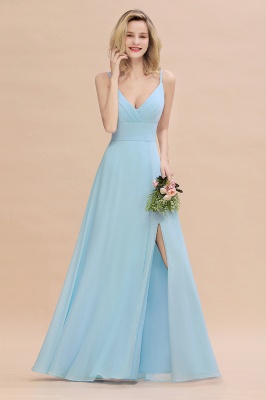 Elegant Front Split Bridesmaid Dress Garden Spaghetti Straps V-neck Floor Length Dress_5