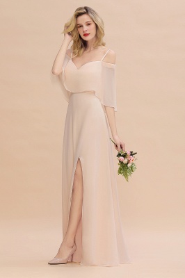 Simple Spaghetti Straps Tiered Bridesmaid Dresses | Side Slit A-Line Sleeveless Evening Maxi Dresses_3