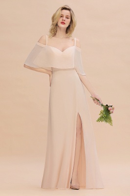 Simple Spaghetti Straps Tiered Bridesmaid Dresses | Side Slit A-Line Sleeveless Evening Maxi Dresses_1
