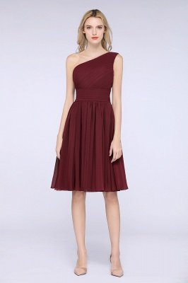 One-Shoulder Sleeveless Knee-Length Bridesmaid Dress with Ruffles Formal Party Dress_1