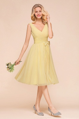 V-Neck Sleeveless A-line Mini Dress Ankle Length Bridesmaid Dress_4