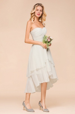 Romantic White/Ivory Sweetheart Hi-Lo Bridesmaid Dress Sleeveless Beach Wedding Guest Dress_8