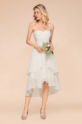 Romantic White/Ivory Sweetheart Hi-Lo Bridesmaid Dress Sleeveless Beach Wedding Guest Dress_4