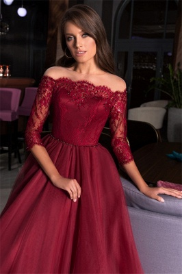 Sexy Off-the-Shoulder Lace Tulle Prom Dresses A-Line Appliques Evening Dresses_3