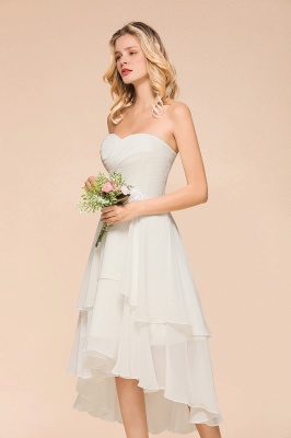 Romantic White/Ivory Sweetheart Hi-Lo Bridesmaid Dress Sleeveless Beach Wedding Guest Dress_6