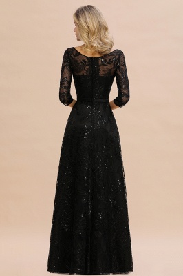 Charming Black Half Sleeves Tulle Sequins Evening Dress 20s Aline Prom Dress_4