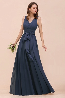 Gray Side Split Bridesmaid Dress V-Neck Sleeveless Floor Length dress for Bride_5