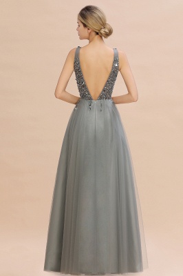 Sparkly Sequins V-Neck Aline Evening Maxi Dress Tulle Prom Dress_12