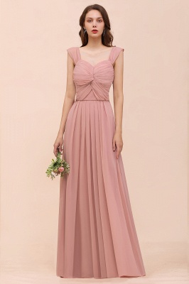 Ruffle Straps A-line Maxi Dusty Pink Bridesmaid Dress for Girls_2