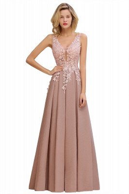 A-Line V-neck Floor-Length Tulle Sequined Prom Dresses_11