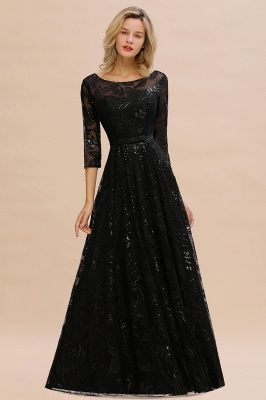 Charming Black Half Sleeves Tulle Sequins Evening Dress 20s Aline Prom Dress_7