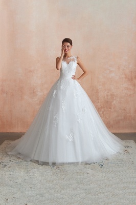 Illusion Neck White Wedding Dress Sleeveless Lace Appliques Bridal Gown online_3