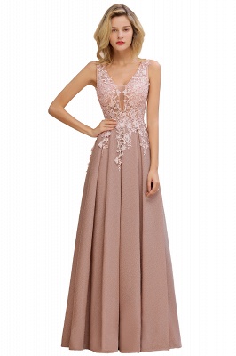 A-Line V-neck Floor-Length Tulle Sequined Prom Dresses_7