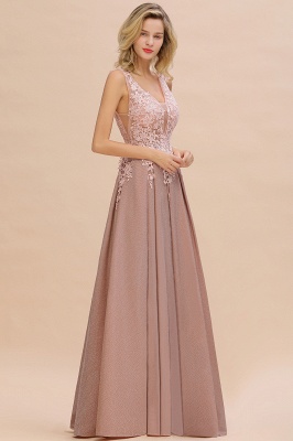 A-Line V-neck Floor-Length Tulle Sequined Prom Dresses_18