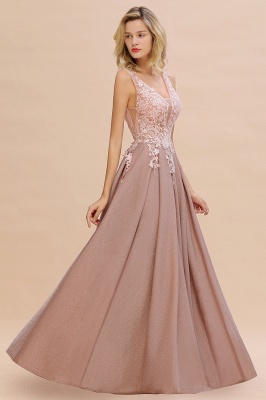 A-Line V-neck Floor-Length Tulle Sequined Prom Dresses_6