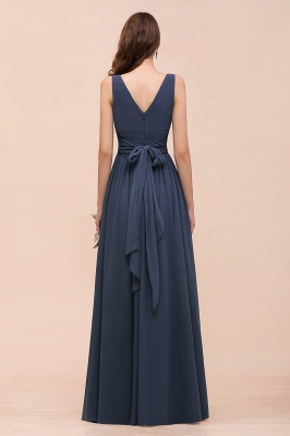 Gray Side Split Bridesmaid Dress V-Neck Sleeveless Floor Length dress for Bride_3
