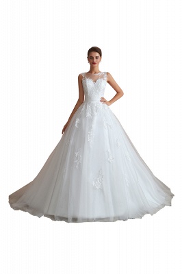 Illusion Neck White Wedding Dress Sleeveless Lace Appliques Bridal Gown online_1