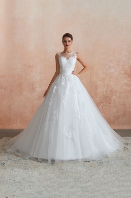 Illusion Neck White Wedding Dress Sleeveless Lace Appliques Bridal Gown online_7