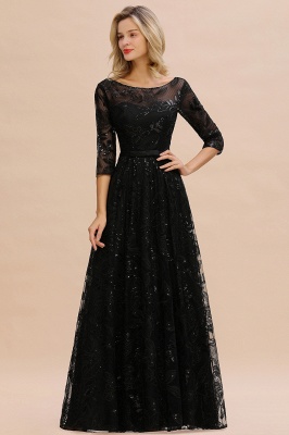 Charming Black Half Sleeves Tulle Sequins Evening Dress 20s Aline Prom Dress_2