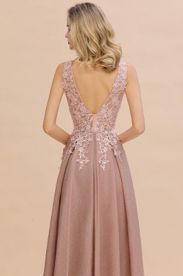 A-Line V-neck Floor-Length Tulle Sequined Prom Dresses_13