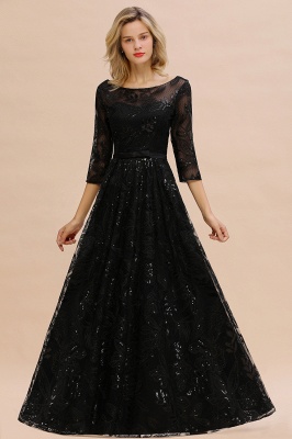 Charming Black Half Sleeves Tulle Sequins Evening Dress 20s Aline Prom Dress_5