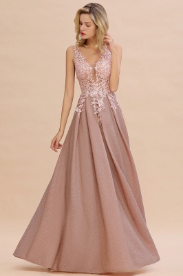 A-Line V-neck Floor-Length Tulle Sequined Prom Dresses_9