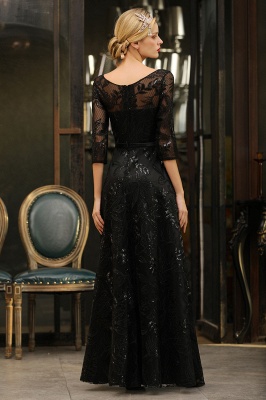 Charming Black Half Sleeves Tulle Sequins Evening Dress 20s Aline Prom Dress_12