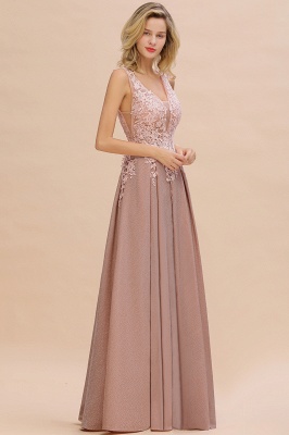 A-Line V-neck Floor-Length Tulle Sequined Prom Dresses_9
