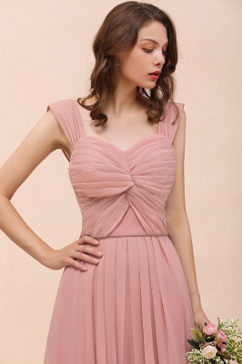 Ruffle Straps A-line Maxi Dusty Pink Bridesmaid Dress for Girls_9