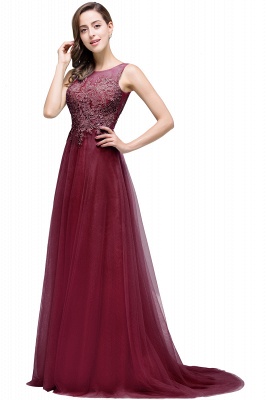 A-line Court Train Tulle Evening Dress with Appliques_5