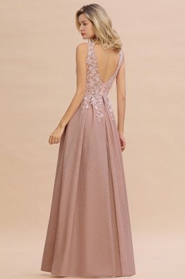 A-Line V-neck Floor-Length Tulle Sequined Prom Dresses_15