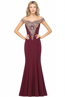 Off the Shoulder Gold Appliques Mermaid Evening Gowns Slim Prom Dress_9