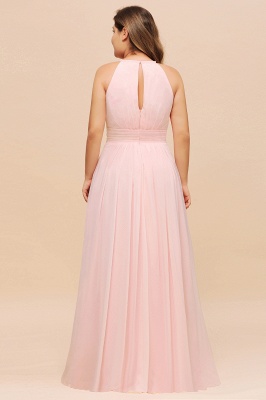 Halter Pink Bridesmaid Dress Plus Size Chiffon Wedding party Dress for Girls_3
