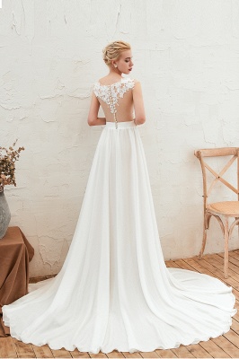 Sexy High Split Cap Sleeve Wedding Dress Sheer Back Ivory Lace Bridal Gown_9