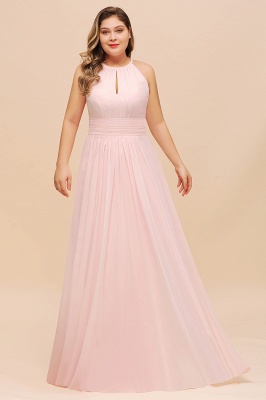 Halter Pink Bridesmaid Dress Plus Size Chiffon Wedding party Dress for Girls_4