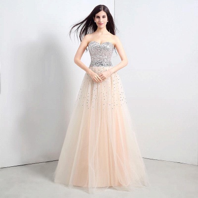 A-line Strapless Tulle Party Dress With  Sequined_1