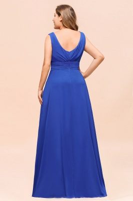 Plus Size Chiffon Sleeveless Royal Blue Bridesmaid  Dress V-neck Simple Wedding Dress_3