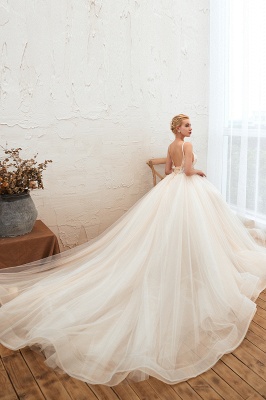 Boho Spaghetti Straps Ivory Ball Gown Tulle Aline Wedding Dress_8