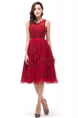 Lace A-Line Knee-Length Red  Tull Prom Dresses with sequins_1