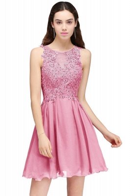 A-line Jewel Short Chiffon Burgundy Homecoming Dresses with Lace Appliques_2