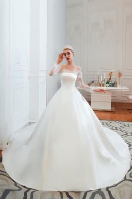 Romantic Lace Princess Satin Wedding Dress| Aline Bridal Gown with Cathedral Train_6