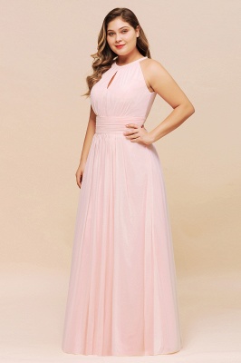 Halter Pink Bridesmaid Dress Plus Size Chiffon Wedding party Dress for Girls_6
