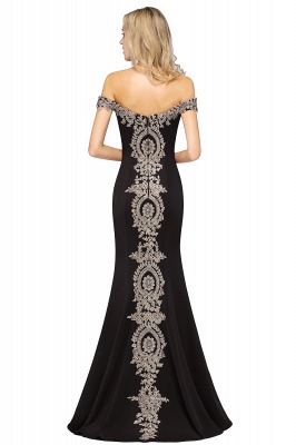 Off the Shoulder Gold Appliques Mermaid Evening Gowns Slim Prom Dress_28