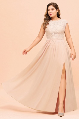 Plus Size Lace Pearl Pink Bridesmaid Dress Short Sleeves Side Split Wedding Party Dress_7